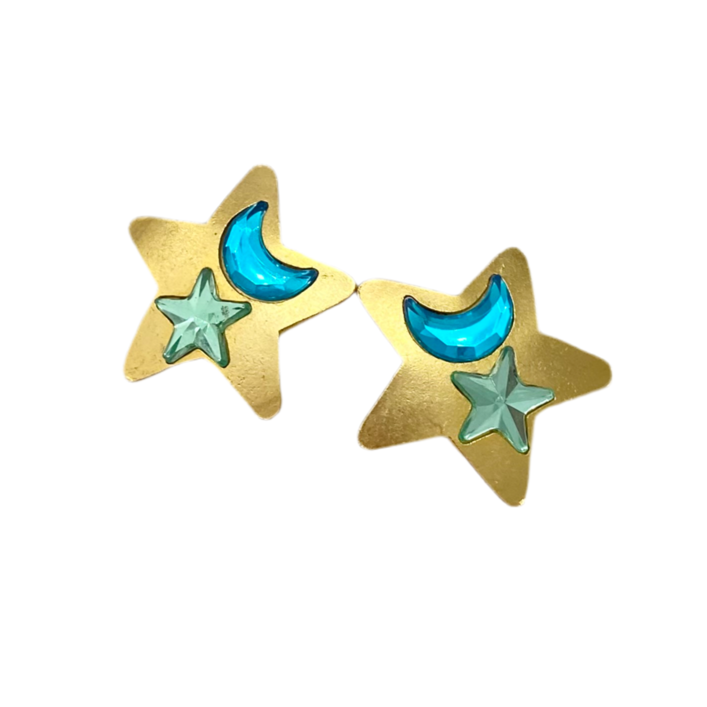 Gold Tone Rhinestone Star Earrings