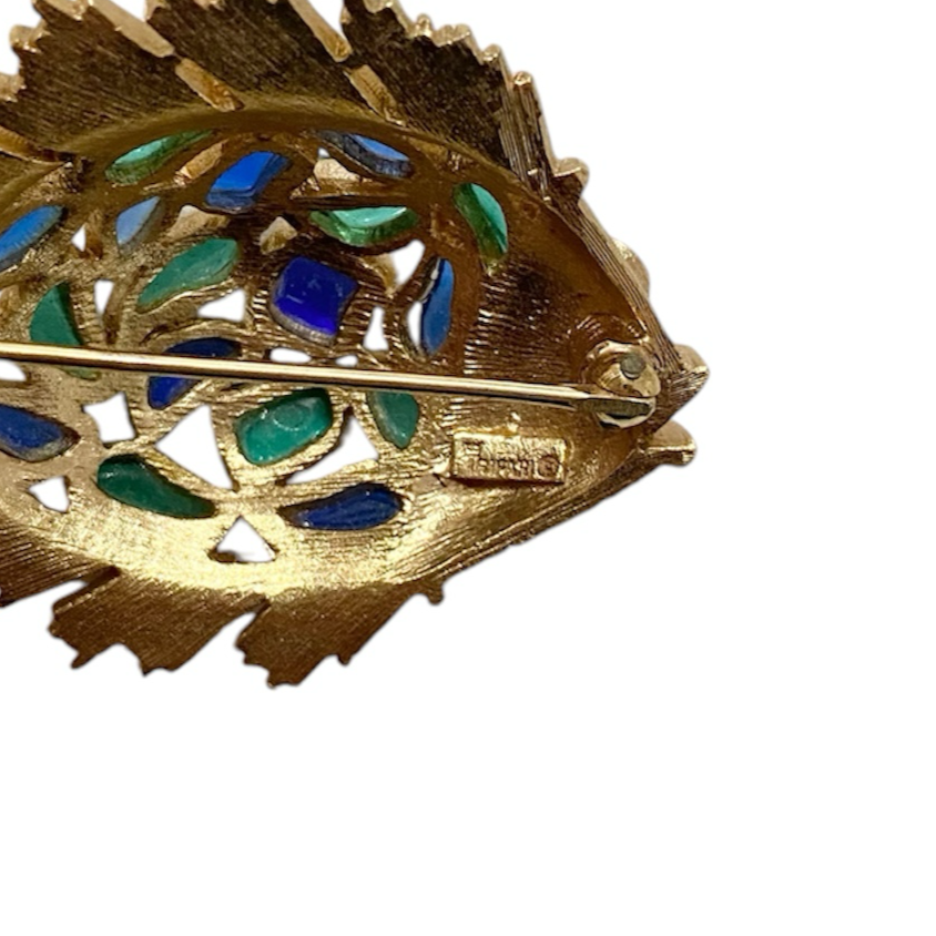 Trifari Alfred Philippe Modern Mosaic Blue & Green Fish Brooch
