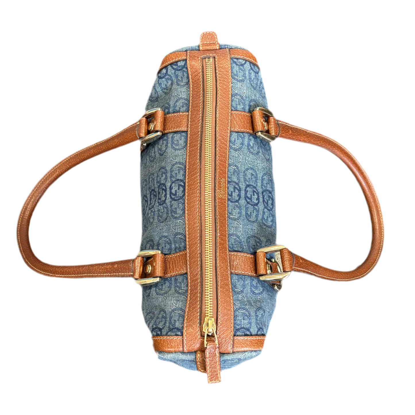 Gucci Boston Abbey Interlocking Logo Blue Denim Satchel