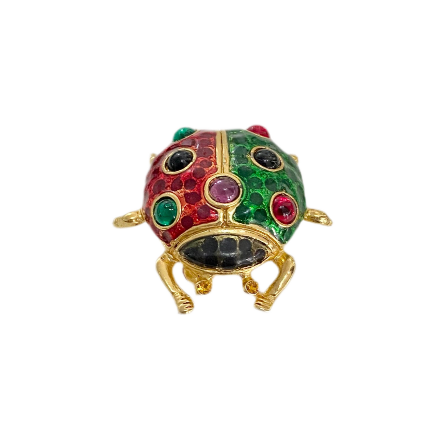 90s Color Block Rhinestone Lady Bug Brooch