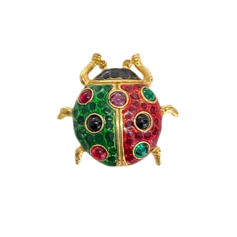 90s Color Block Rhinestone Lady Bug Brooch