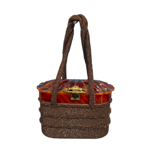 Rare 1940s Carnival Glass Beaded Thermoset Purse