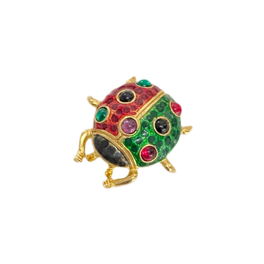 90s Color Block Rhinestone Lady Bug Brooch