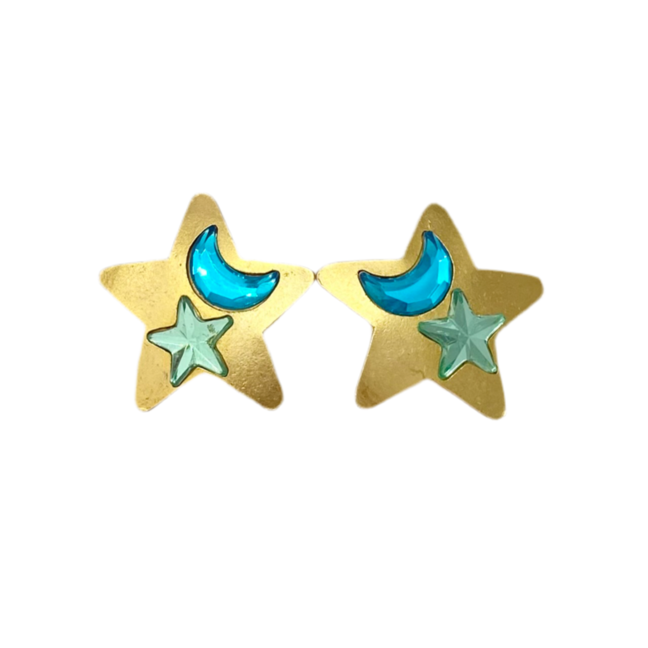 Gold Tone Rhinestone Star Earrings