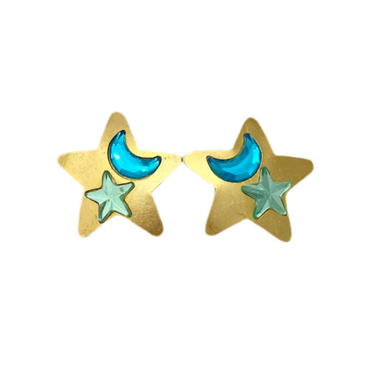 Gold Tone Rhinestone Star Earrings