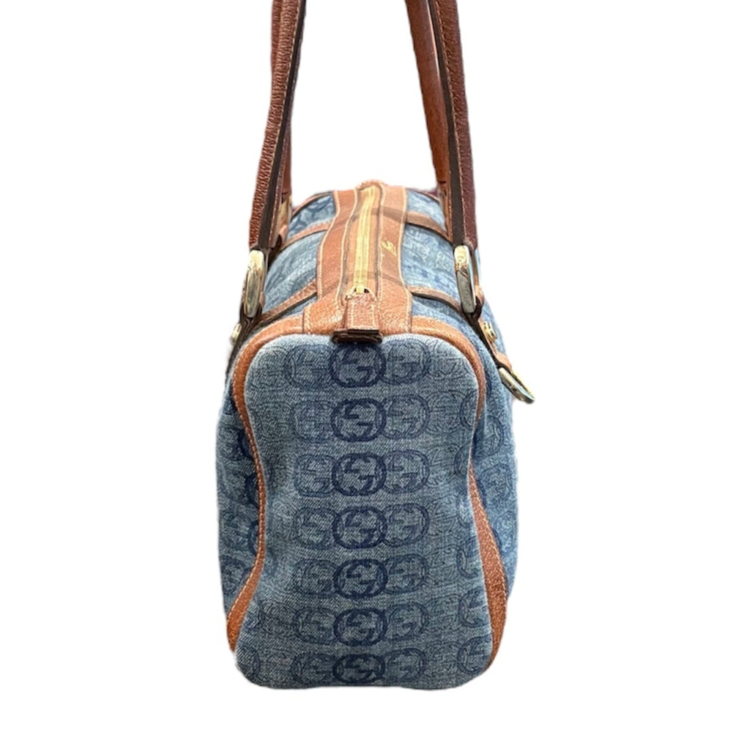 Gucci Boston Abbey Interlocking Logo Blue Denim Satchel