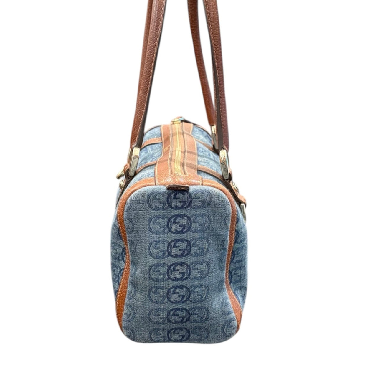 Gucci Boston Abbey Interlocking Logo Blue Denim Satchel