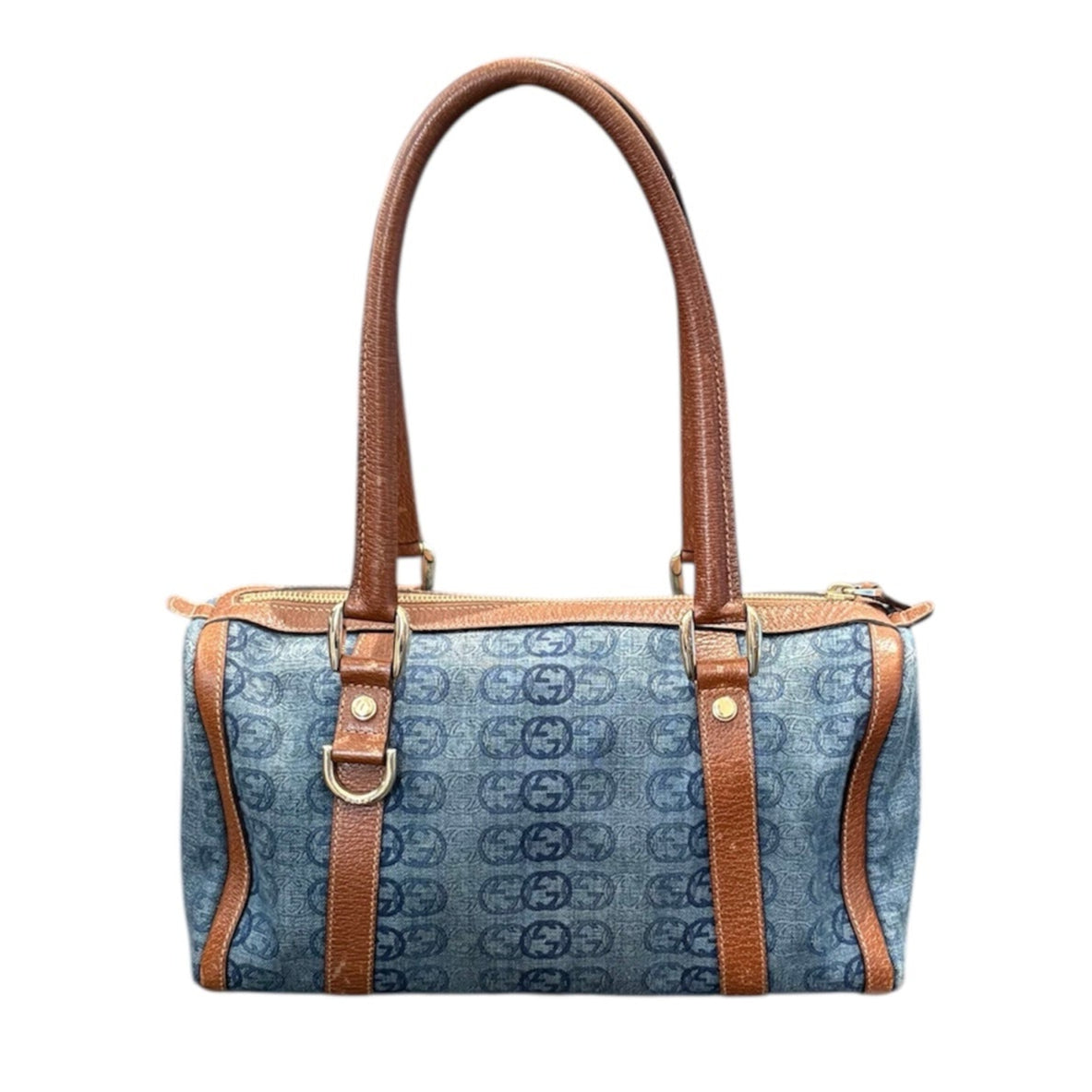 Gucci Boston Abbey Interlocking Logo Blue Denim Satchel