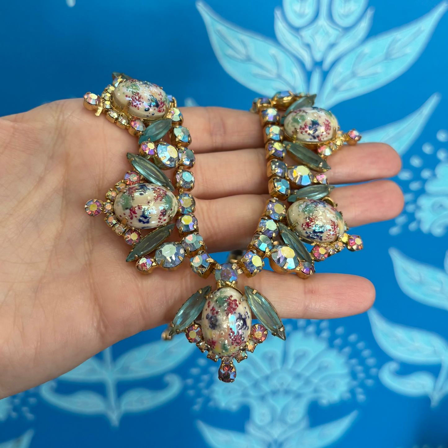 Vintage Ice Blue Easter Egg Cab Statement Necklace by Juliana