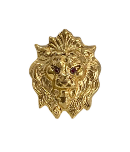 Oversized Gold Lion Ring Red Rhinestone Accents