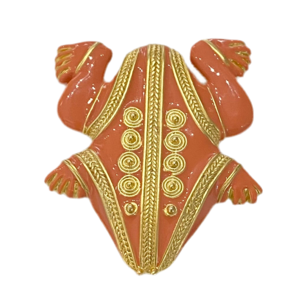 Etruscan Revival Enamel Frog Brooch by Kenneth Lane