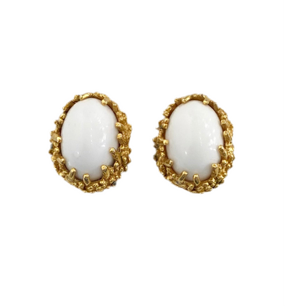 White Cabochon Earrings by Kenneth J Lane