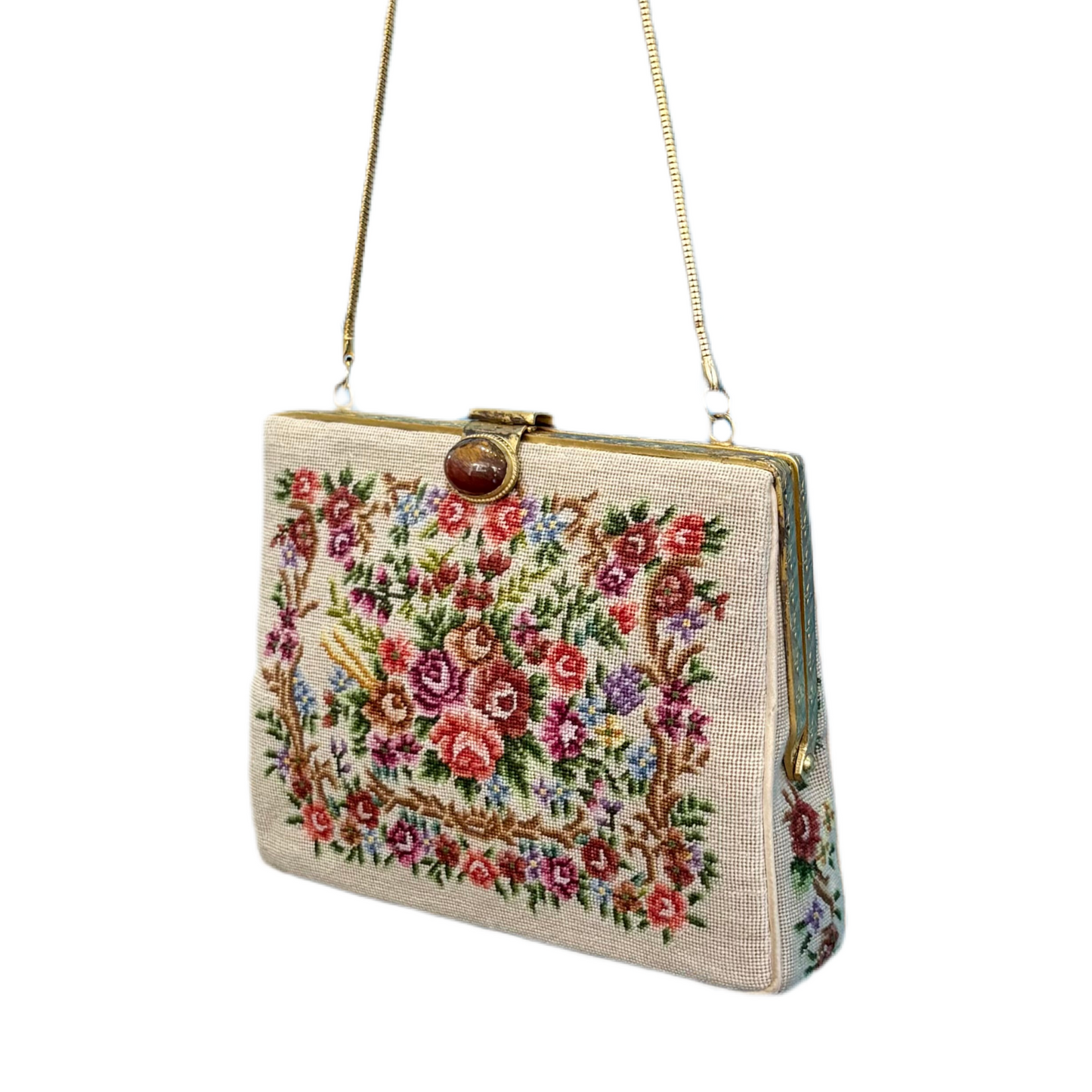 50's Embroidered Floral Evening Bag