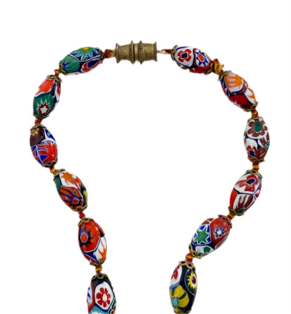 Vintage Venetian Murano Millefiori Oval Graduated Glass Bead Necklace