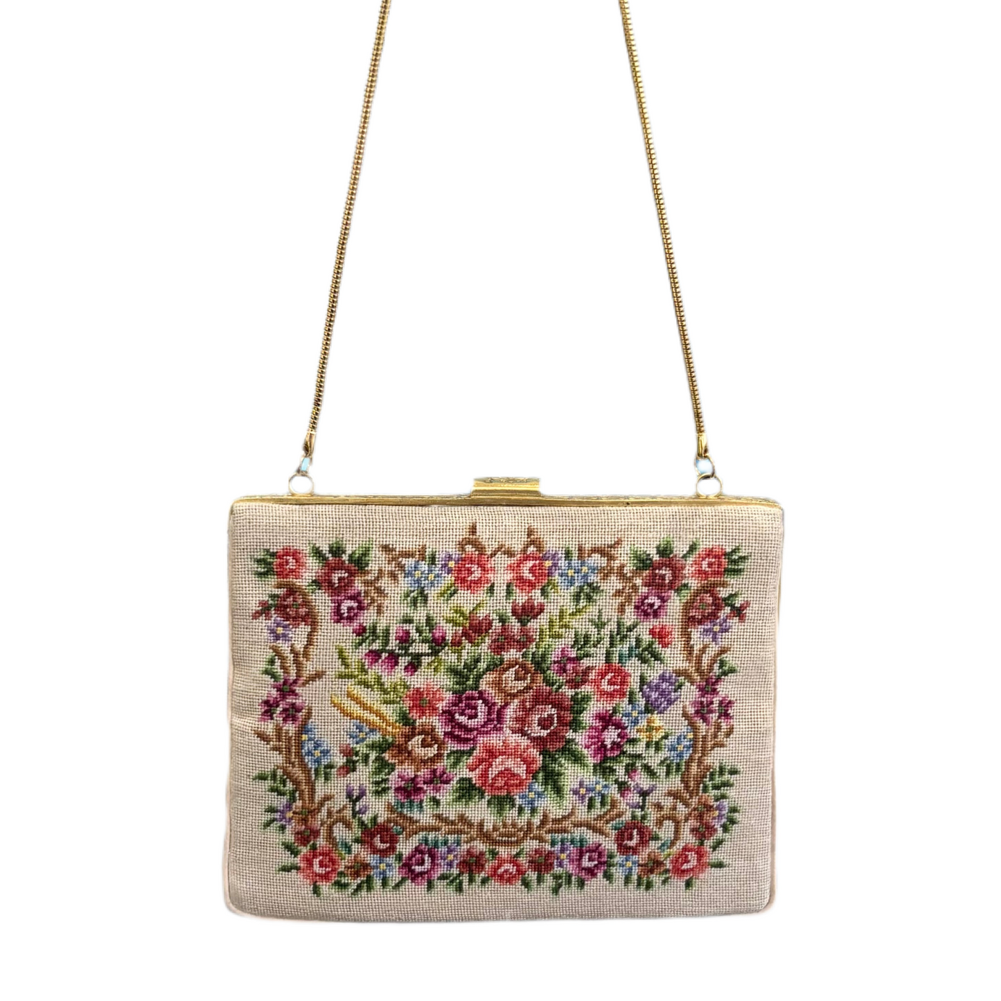 50's Embroidered Floral Evening Bag
