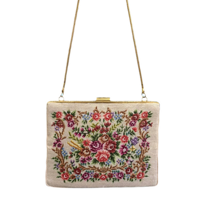 50's Embroidered Floral Evening Bag