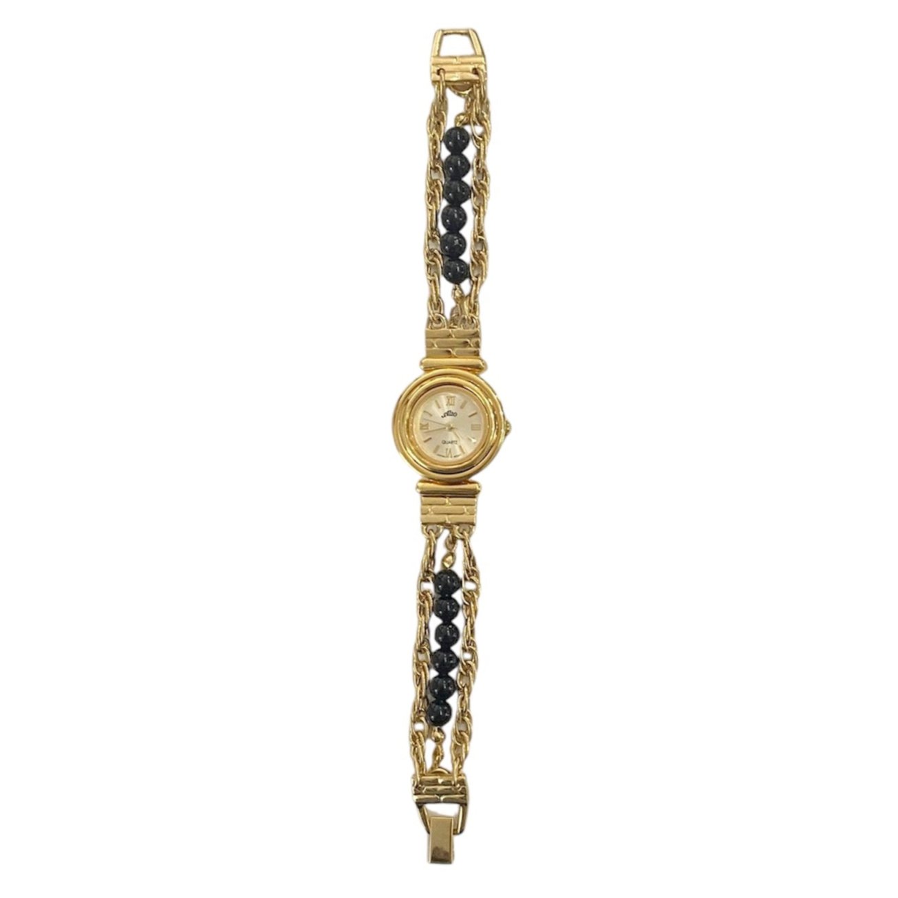 Gold-Tone Beaded Chain Link Bracelet Watch