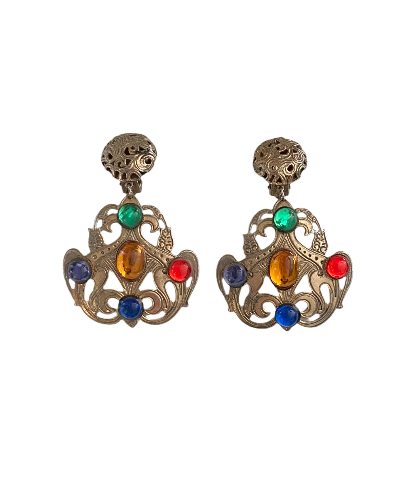 Statement Multicolor Cabochon Glass Rhinestone Earrings