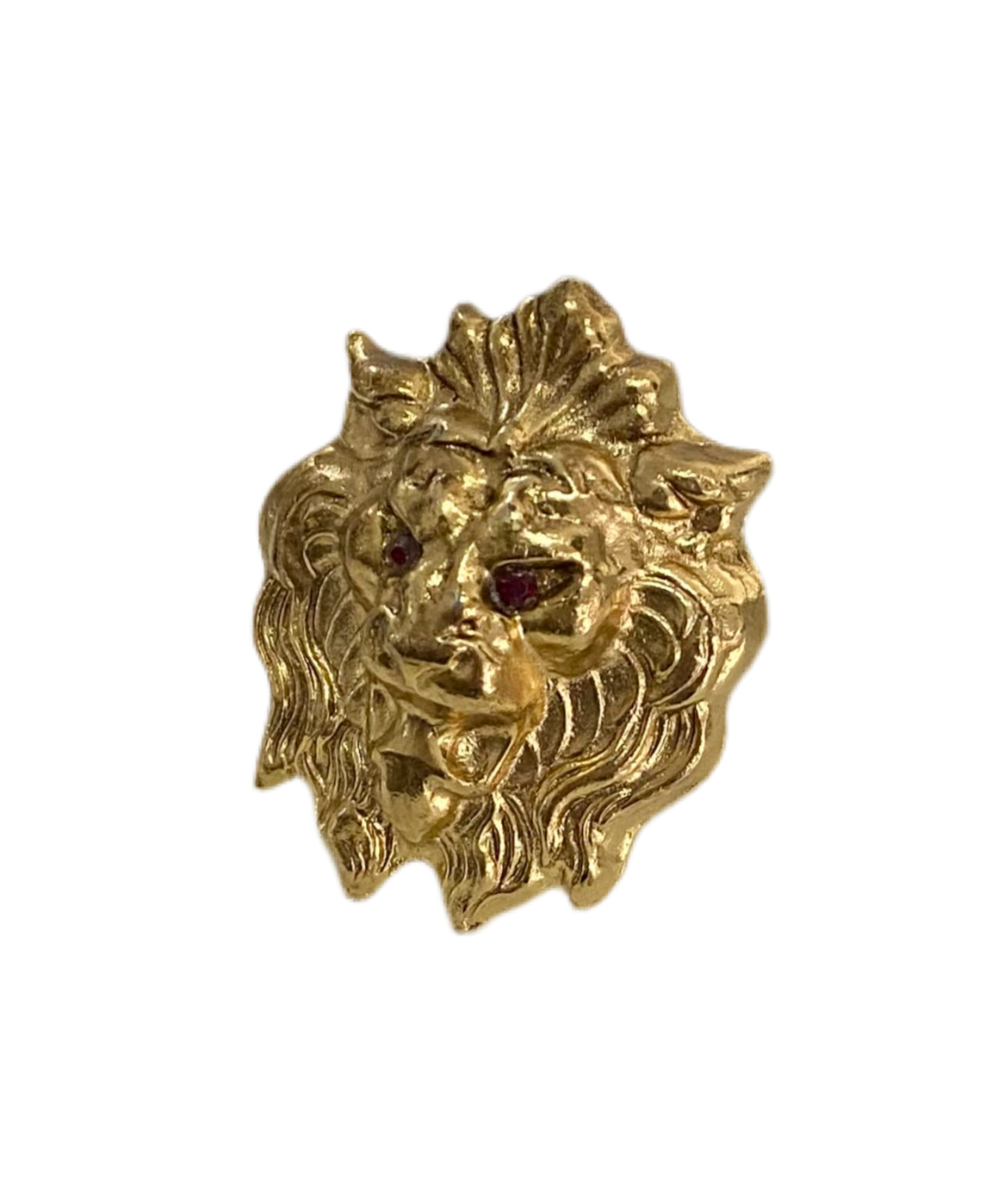 Oversized Gold Lion Ring Red Rhinestone Accents