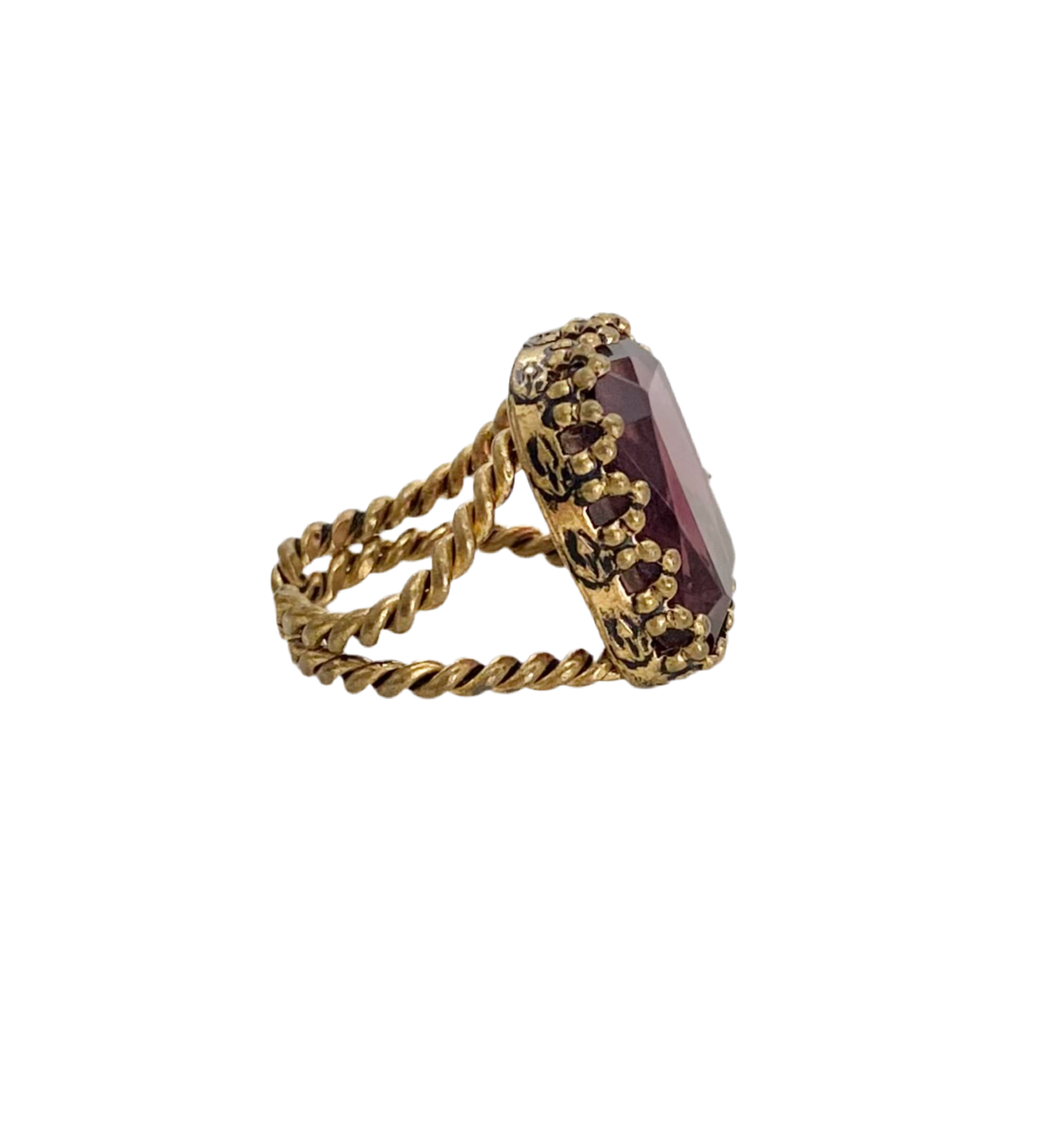 Victorian Revival Purple Glass Crystal Ring