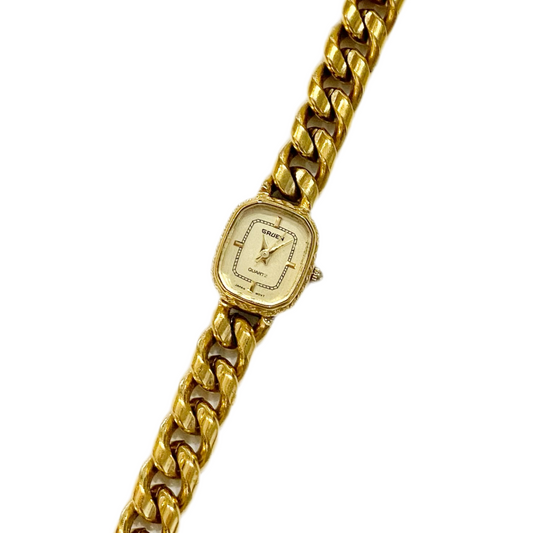 Gold Chain Link Bracelet Watch by Gruen