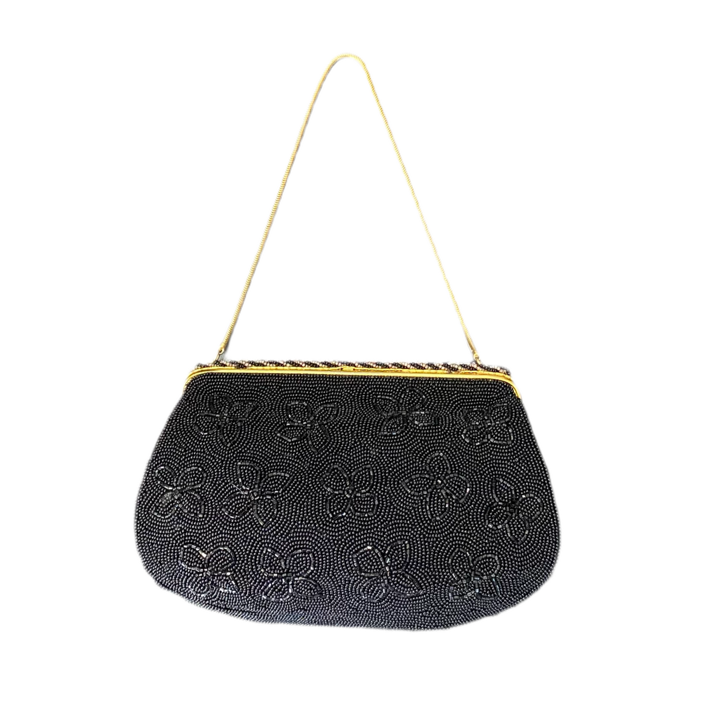 50’s Black Beaded Floral Purse