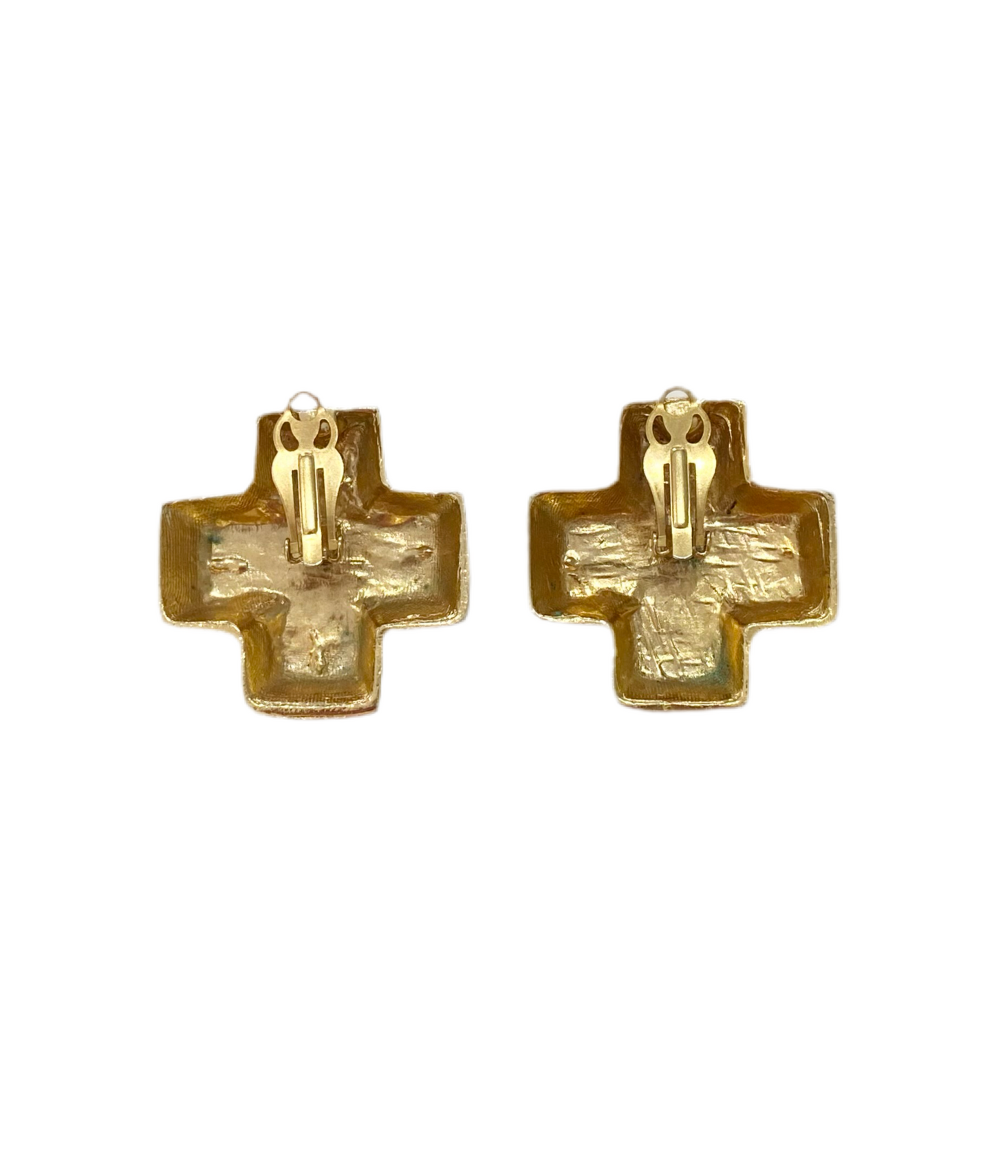 90s Gold Tone Chunky Cross Clip On Earrings