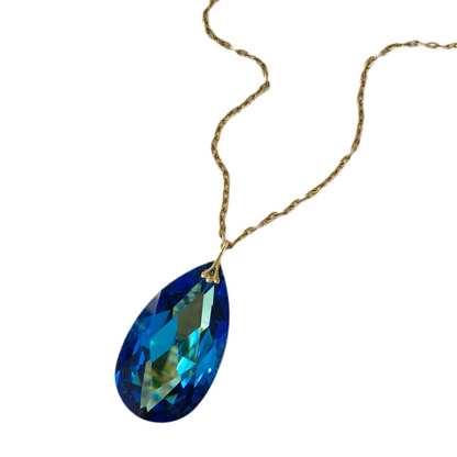 Blue Tear Drop Crystal Necklace Made in Austria