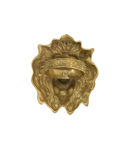 Oversized Gold Lion Ring Red Rhinestone Accents