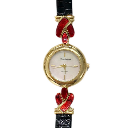 Gold-Tone Red Enamel Watch Precision by Gruen