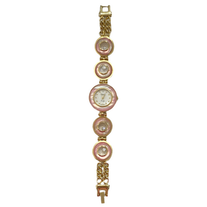 Gold-Tone Pink MOP Floating Rhinestone Watch