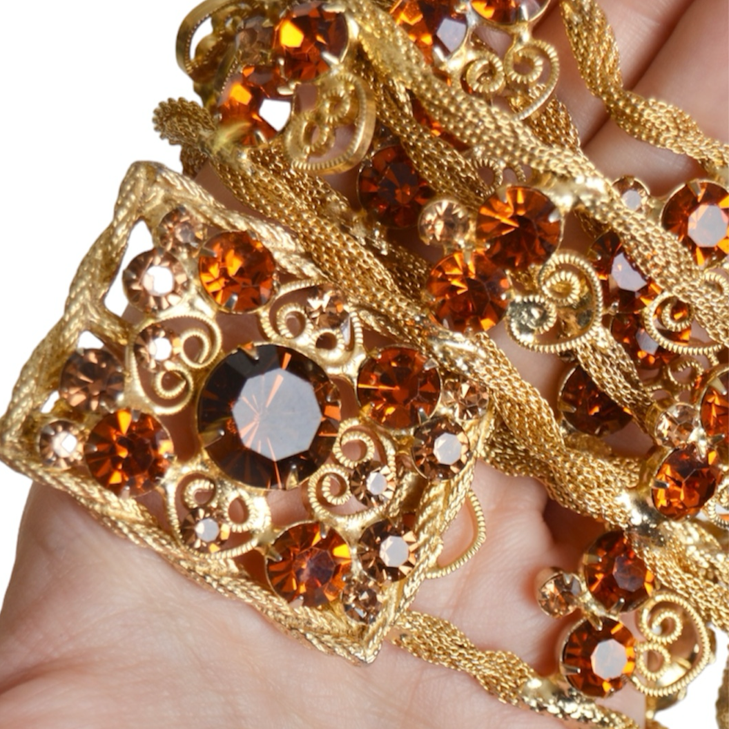 Orange Rhinestone Crystal Mesh Belt by Juliana