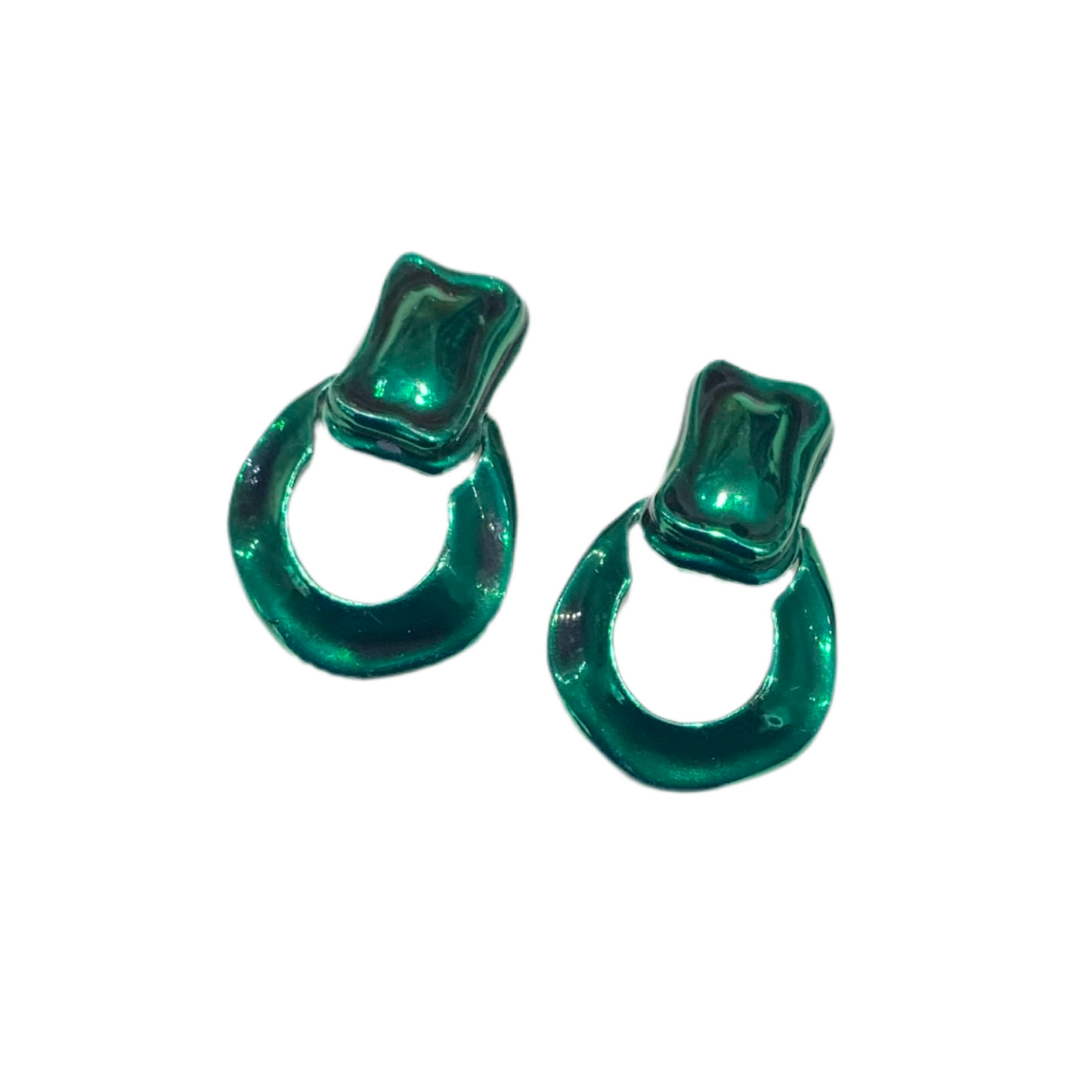 Green Liquid Silver Metal Earrings