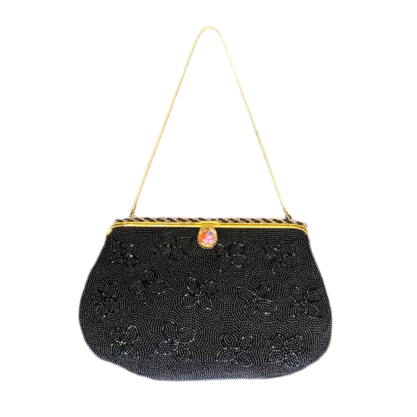 50’s Black Beaded Floral Purse