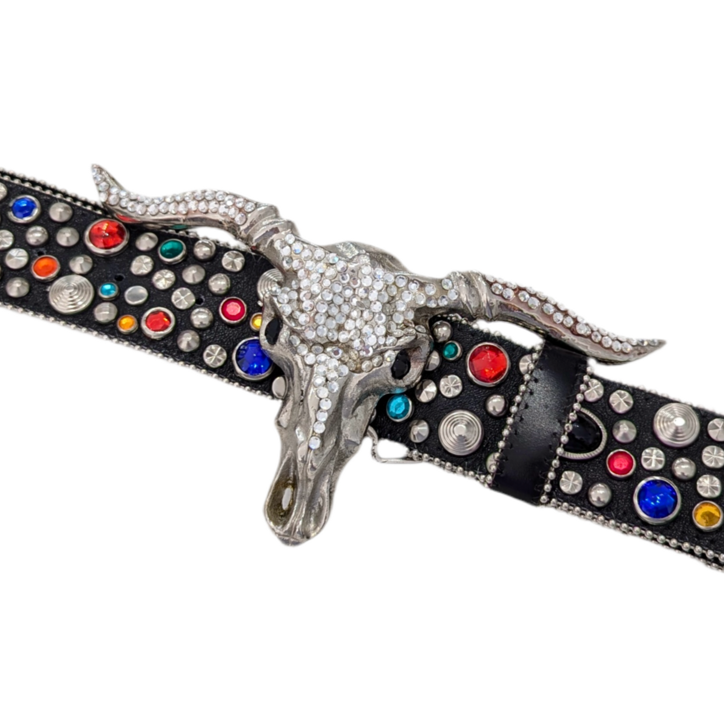 Black Rhinestone Studded Ram Head Belt