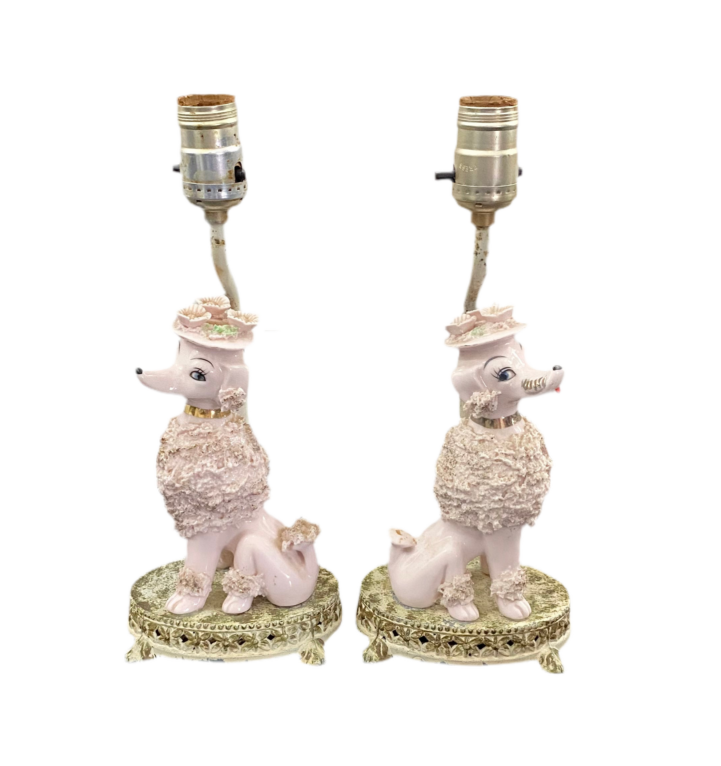 Vintage MCM Pink Poodle Figurine Lamps Made in Japan