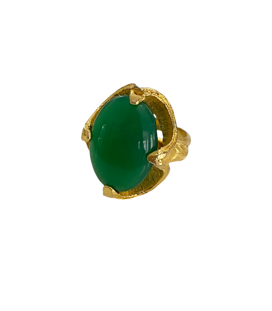 Green Glass Oval Stone Ring