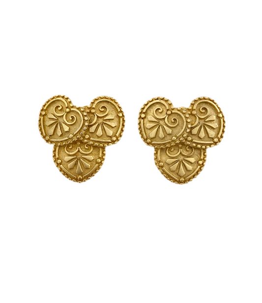 90s Gold Tone Heart Cluster Clip On Earrings