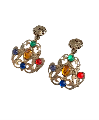 Statement Multicolor Cabochon Glass Rhinestone Earrings