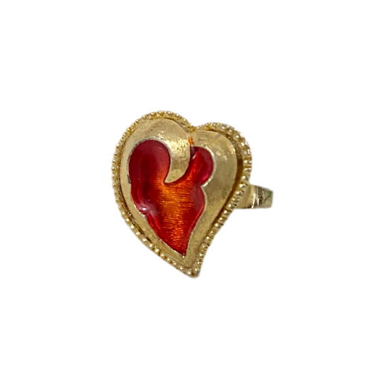 Gold Tone Red Enamel Heart Ring