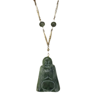 60s Jadite Buddha Charm Pendant Necklace