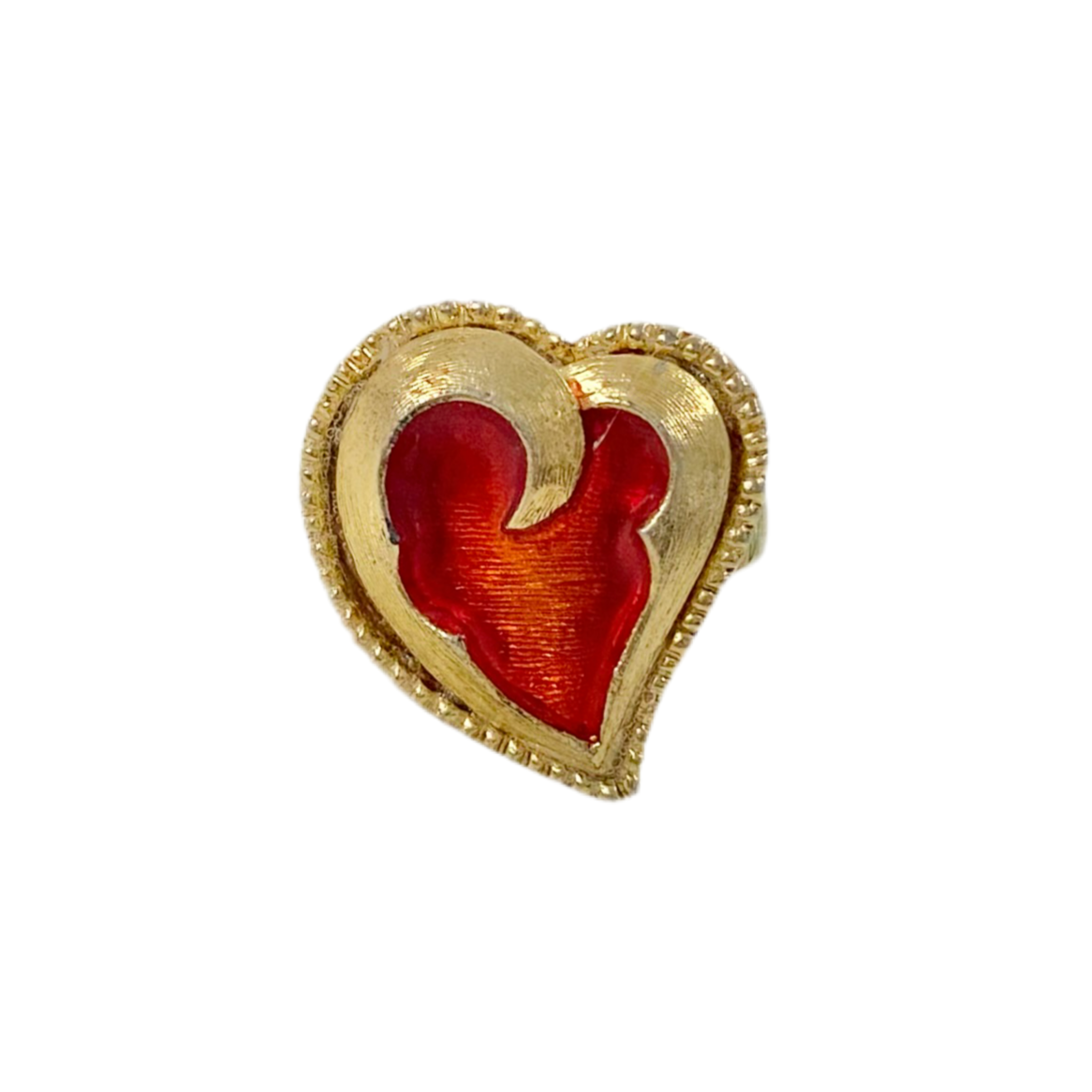 Gold Tone Red Enamel Heart Ring