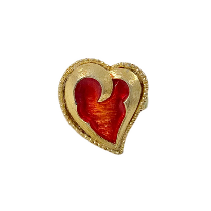 Gold Tone Red Enamel Heart Ring