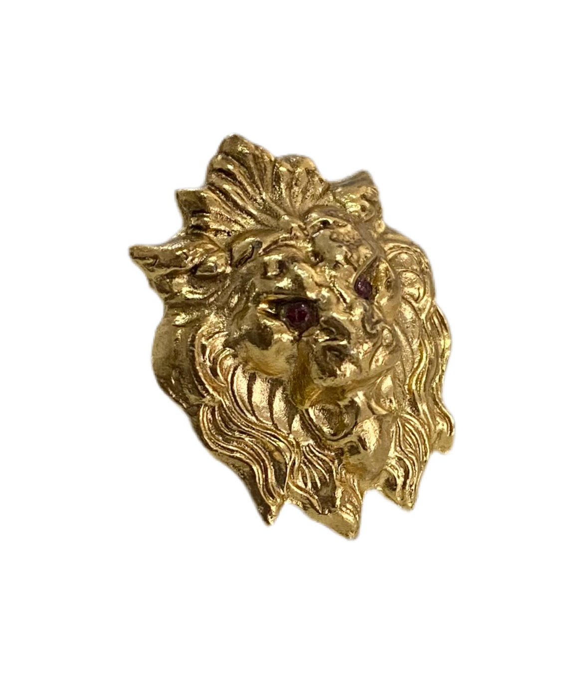 Oversized Gold Lion Ring Red Rhinestone Accents