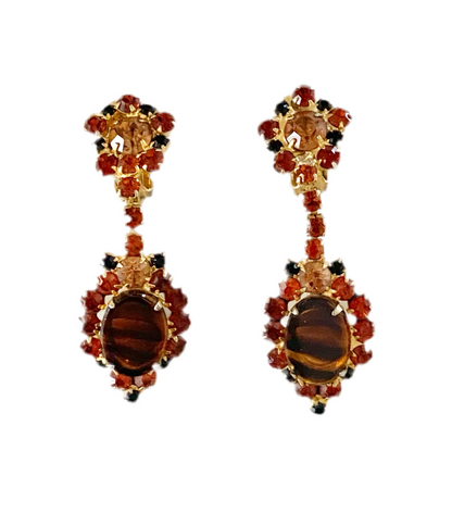 60s Amber Art Glass Rhinestone Drop Earrings by Juliana