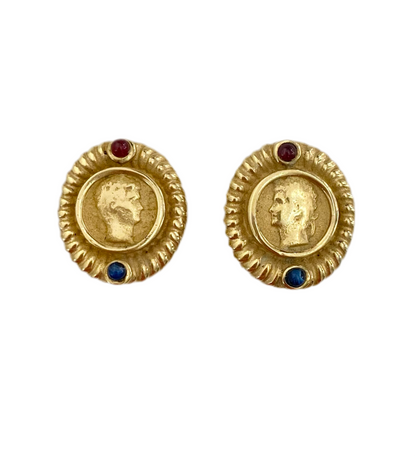 90s Gold Tone Greek Roman Style Coin Earrings