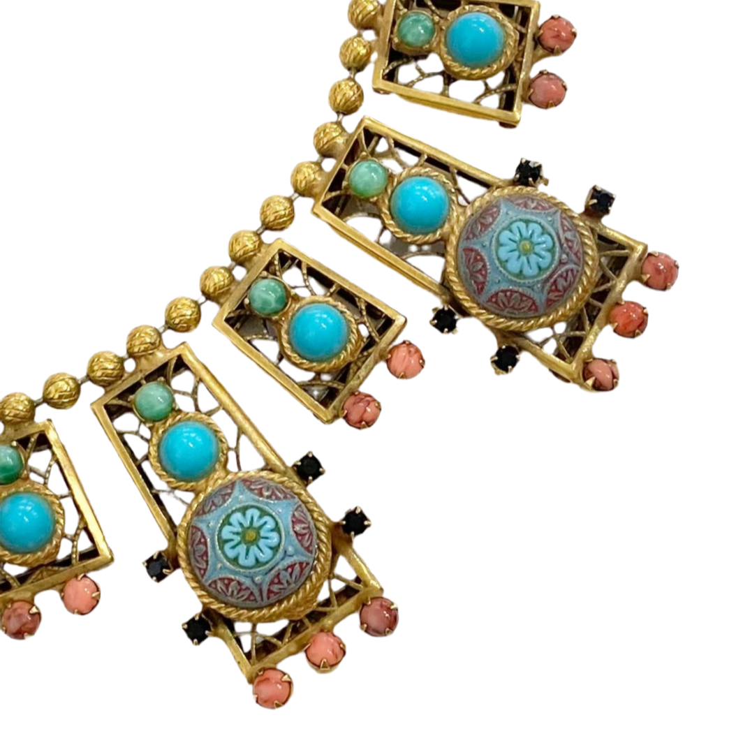 70s Juliana D&E DeLizza Elster Moroccan Matrix Bib Necklace