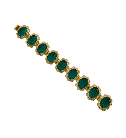 60s Green Molded Glass Cabochon Bracelet