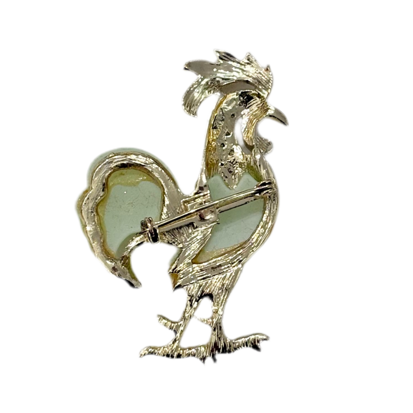 60s Green Frosted Lucite Rooster Brooch Unsigned HATTIE CARNEGIE