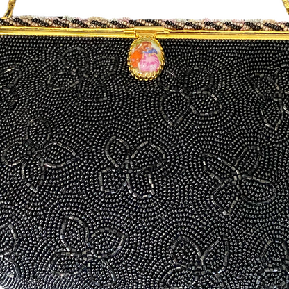 50’s Black Beaded Floral Purse